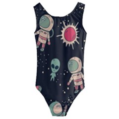 Space Pattern Cartoon Kids  Cut-out Back One Piece Swimsuit by Jancukart