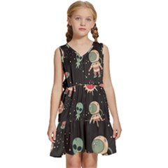 Space Pattern Cartoon Kids  Sleeveless Tiered Mini Dress by Jancukart