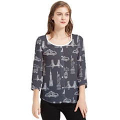 Nyc Pattern Chiffon Quarter Sleeve Blouse