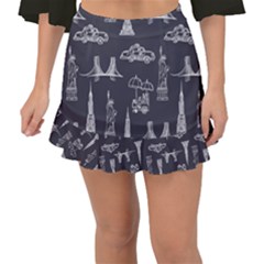 Nyc Pattern Fishtail Mini Chiffon Skirt