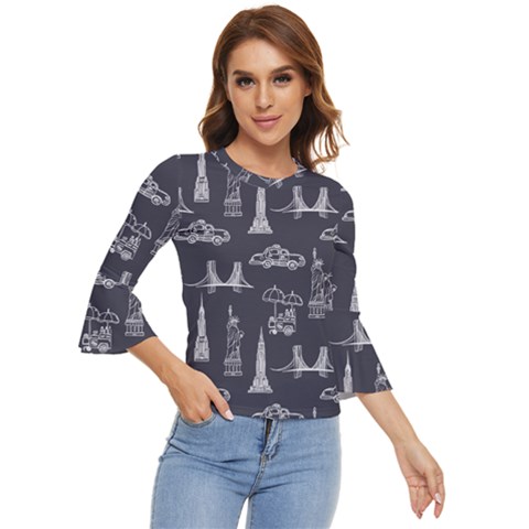 Nyc Pattern Bell Sleeve Top by Jancukart