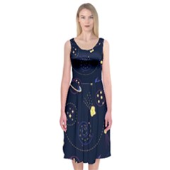 Cartoon-space-seamless-pattern-vectors Midi Sleeveless Dress by Jancukart