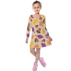 Seamless Verson Of Fal Pattern Kids  Long Sleeve Velvet Dress