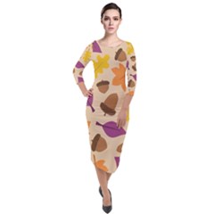 Seamless Verson Of Fal Pattern Quarter Sleeve Midi Velour Bodycon Dress by Jancukart