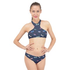 Bra Set Pattern High Neck Bikini Set