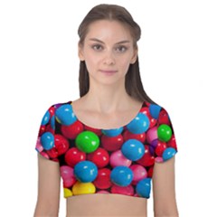 Bubble Gum Velvet Short Sleeve Crop Top  by artworkshop