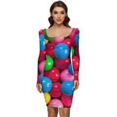 Bubble Gum Women Long Sleeve Ruched Stretch Jersey Dress by artworkshop