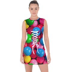 Bubble Gum Lace Up Front Bodycon Dress by artworkshop