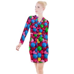 Bubble Gum Button Long Sleeve Dress by artworkshop