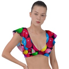 Bubble Gum Plunge Frill Sleeve Bikini Top by artworkshop