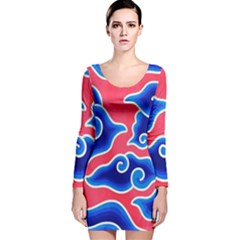 Batik Megamendung Long Sleeve Velvet Bodycon Dress