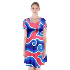 Batik Megamendung Short Sleeve V-neck Flare Dress