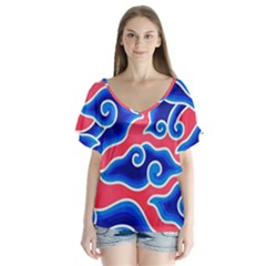 Batik Megamendung V-neck Flutter Sleeve Top by artworkshop