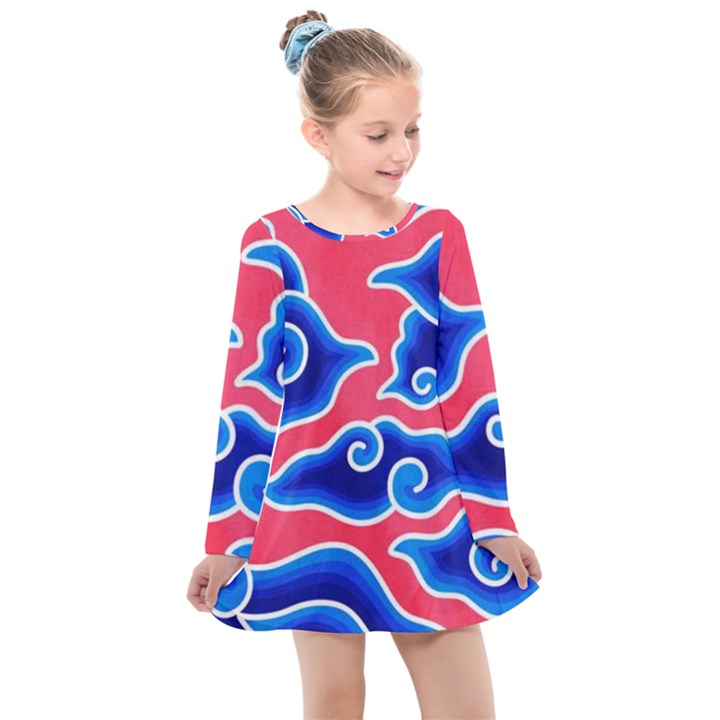 Batik Megamendung Kids  Long Sleeve Dress