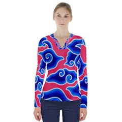 Batik Megamendung V-neck Long Sleeve Top