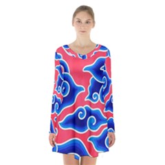 Batik Megamendung Long Sleeve Velvet V-neck Dress