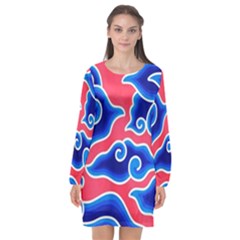 Batik Megamendung Long Sleeve Chiffon Shift Dress 