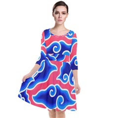 Batik Megamendung Quarter Sleeve Waist Band Dress