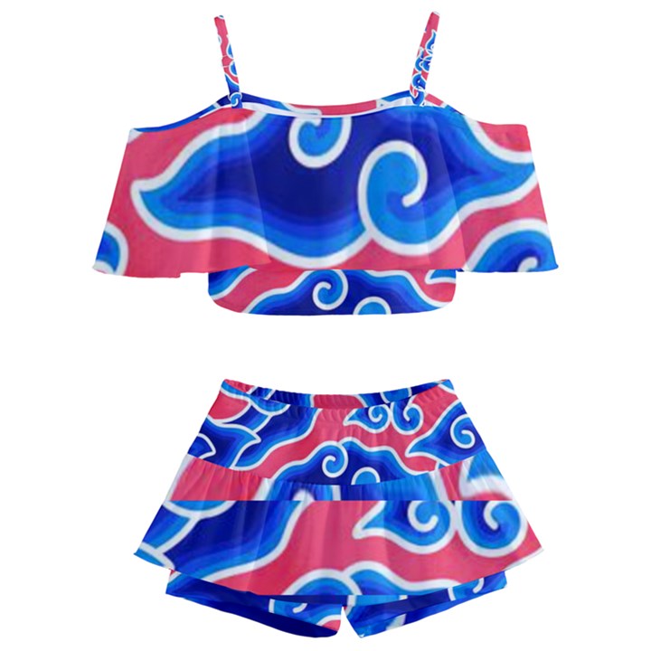 Batik Megamendung Kids  Off Shoulder Skirt Bikini