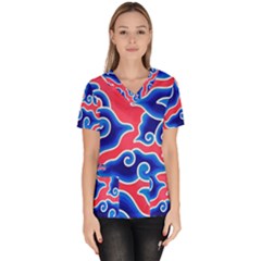 Batik Megamendung Women s V-neck Scrub Top