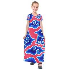 Batik Megamendung Kids  Short Sleeve Maxi Dress