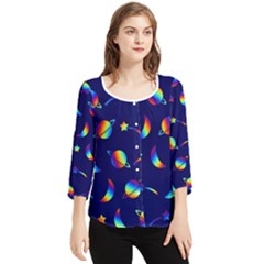 Space-pattern Colourful Chiffon Quarter Sleeve Blouse by Jancukart