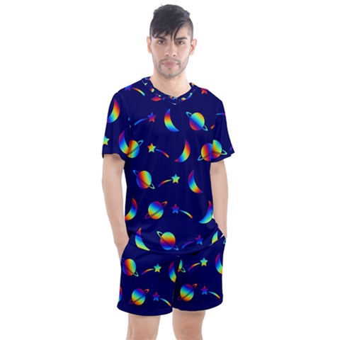 Space-pattern Colourful Men s Mesh Tee And Shorts Set by Jancukart