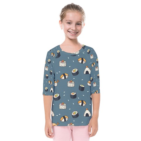 Sushi Pattern Kids  Quarter Sleeve Raglan Tee by Jancukart