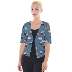 Sushi Pattern Cropped Button Cardigan