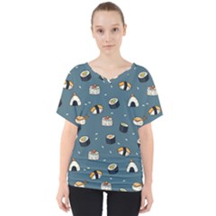 Sushi Pattern V-neck Dolman Drape Top by Jancukart