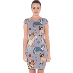 Cats Pattern Capsleeve Drawstring Dress  by Jancukart