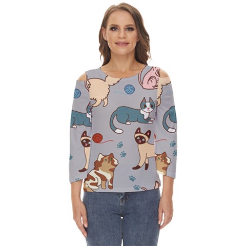 Cats Pattern Cut Out Wide Sleeve Top by Jancukart