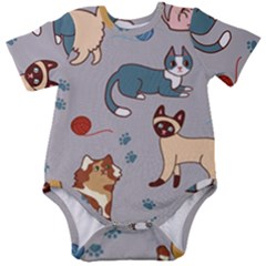 Cats Pattern Baby Short Sleeve Onesie Bodysuit by Jancukart