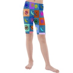 Space-pattern Multicolour Kids  Mid Length Swim Shorts by Jancukart