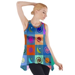 Space-pattern Multicolour Side Drop Tank Tunic by Jancukart