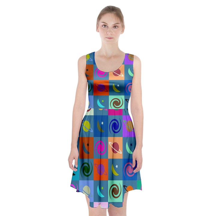 Space-pattern Multicolour Racerback Midi Dress