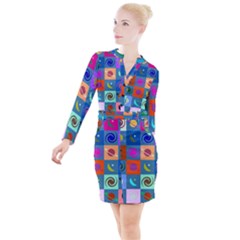 Space-pattern Multicolour Button Long Sleeve Dress by Jancukart