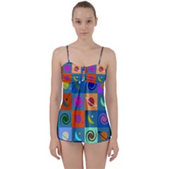 Space-pattern Multicolour Babydoll Tankini Set