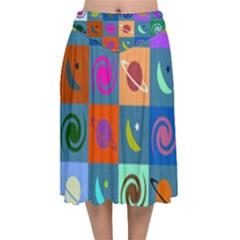 Space-pattern Multicolour Velvet Flared Midi Skirt by Jancukart