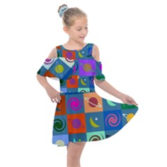 Space-pattern Multicolour Kids  Shoulder Cutout Chiffon Dress by Jancukart