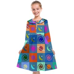 Space-pattern Multicolour Kids  Midi Sailor Dress by Jancukart