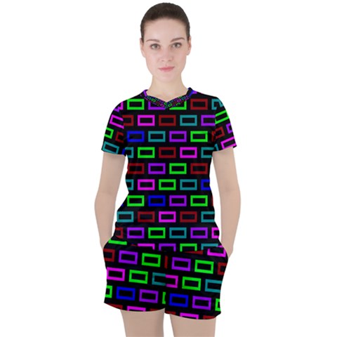 Colourful Bricks Pattern Colour Women s Tee And Shorts Set by Jancukart