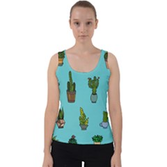 Succulents Teal Back Velvet Tank Top