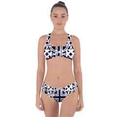 Black And White Geometric Geometry Pattern Criss Cross Bikini Set