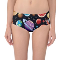 Background-with-many-planets-space Mid-waist Bikini Bottoms by Jancukart