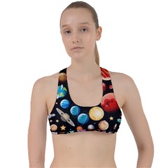 Background-with-many-planets-space Criss Cross Racerback Sports Bra by Jancukart