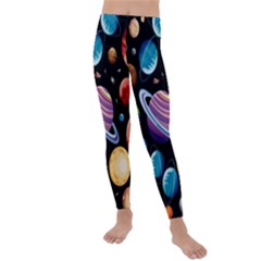 Background-with-many-planets-space Kids  Lightweight Velour Leggings