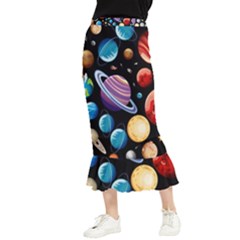 Background-with-many-planets-space Maxi Fishtail Chiffon Skirt by Jancukart