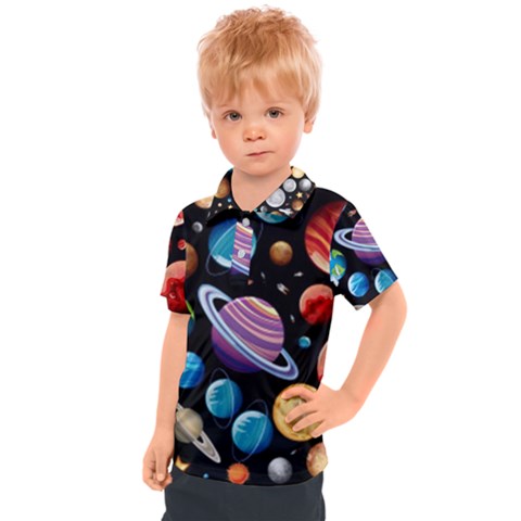 Background-with-many-planets-space Kids  Polo Tee by Jancukart