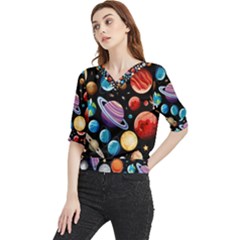 Background-with-many-planets-space Quarter Sleeve Blouse